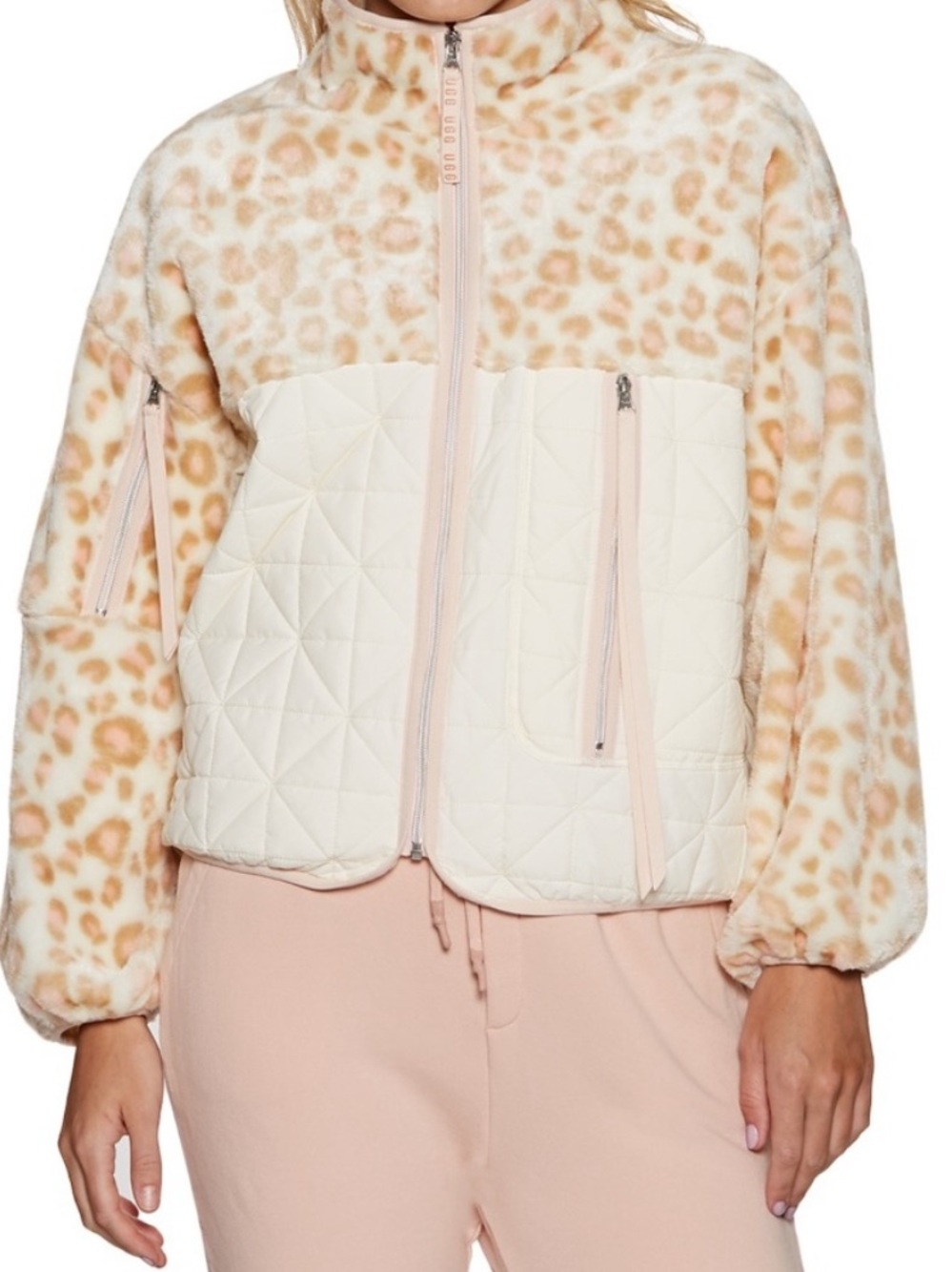 UGG Womens Leopard Print Quilted Fleece Jacket